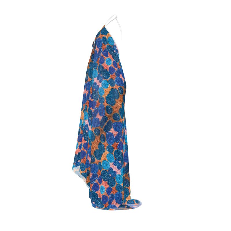 Turning Up Roses Blues Halterneck Backless Dress