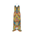 Turning Up Roses Citrus Halterneck Backless Dress