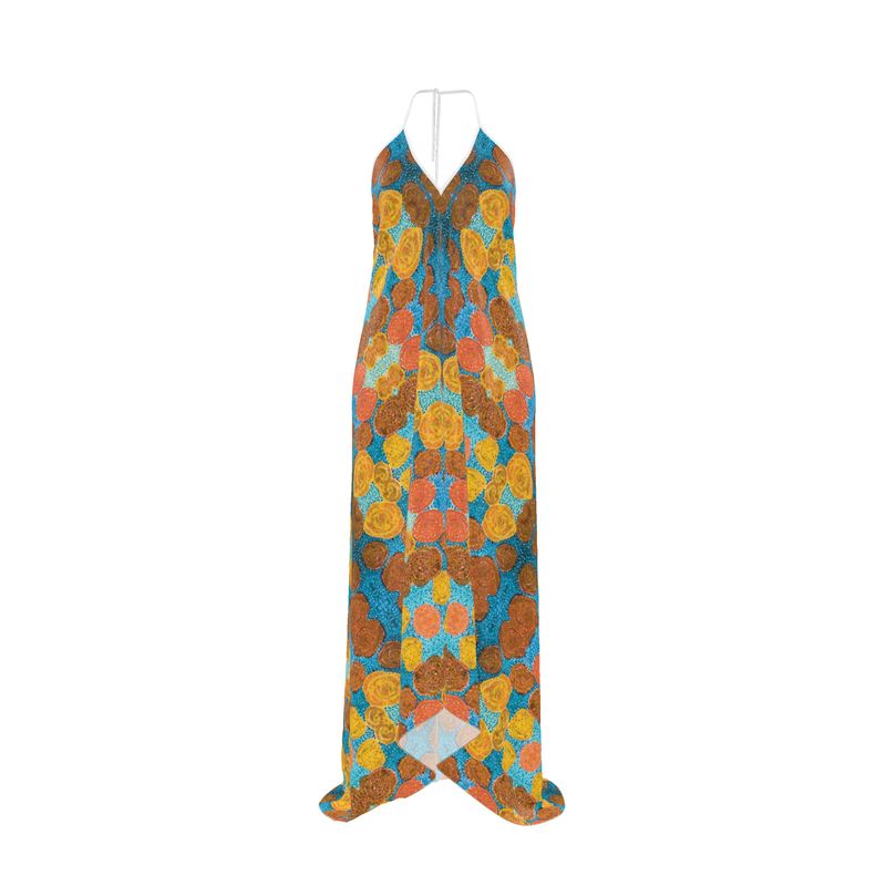 Turning Up Roses Citrus Halterneck Backless Dress