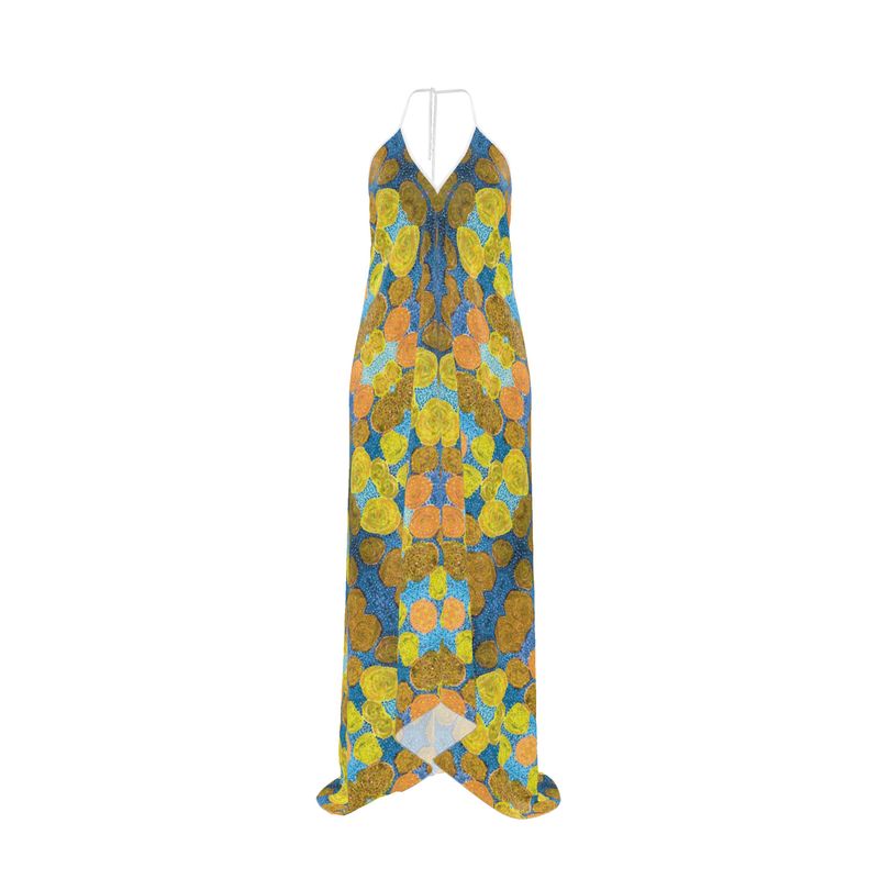 Turning Up Roses Yellow Halterneck Backless Dress
