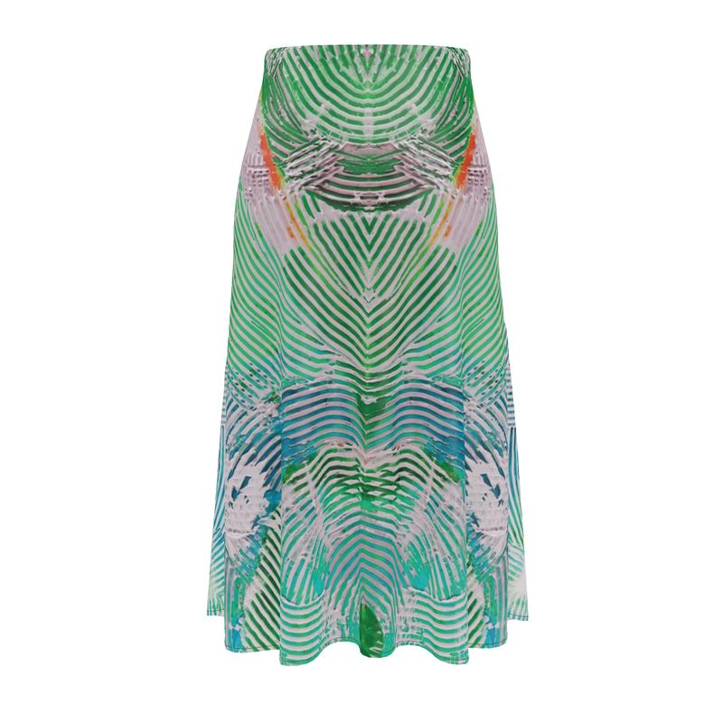 Electric Waves Green Midi Skirt