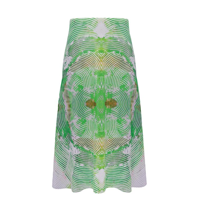 Electric Waves Green Midi Skirt