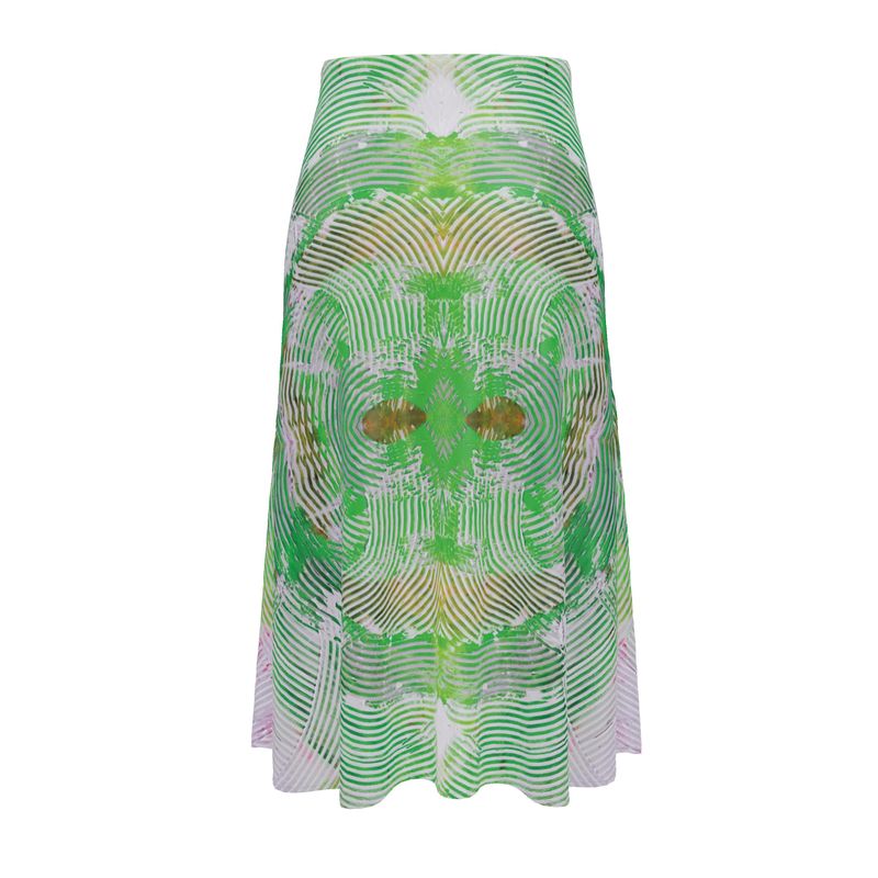 Electric Waves Green Midi Skirt