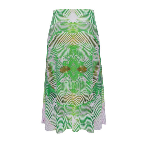 Electric Waves Green Midi Skirt