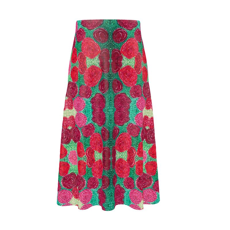 Turning Up Red Roses Midi Skirt
