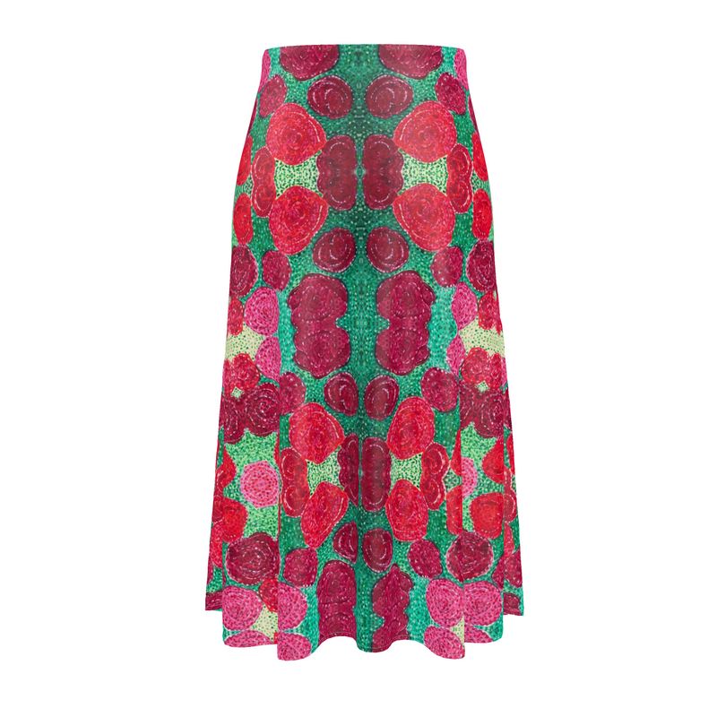 Turning Up Red Roses Midi Skirt