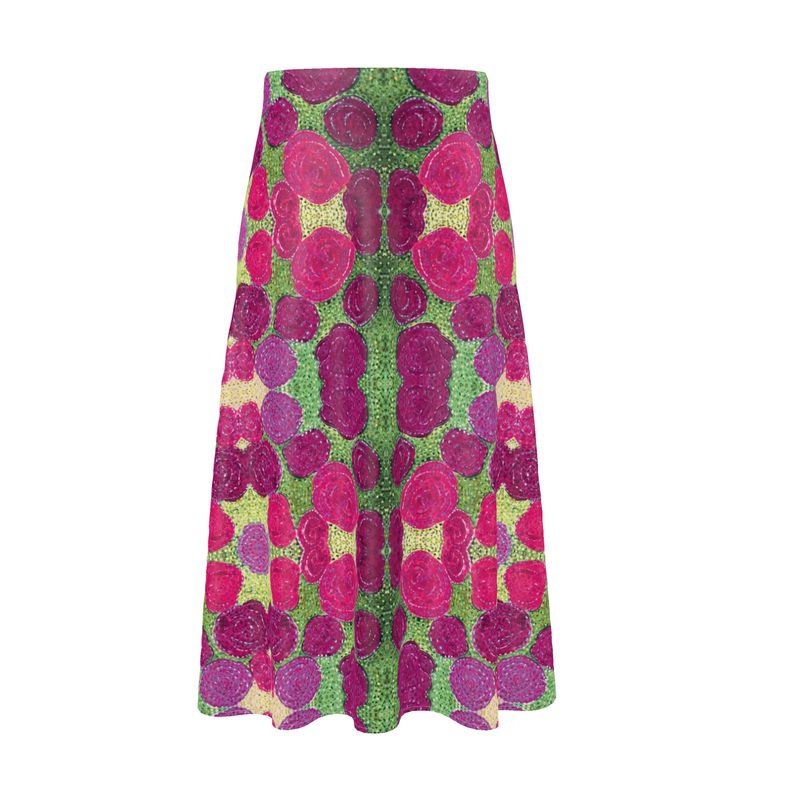Turning Up Pink & Purple Roses Midi Skirt
