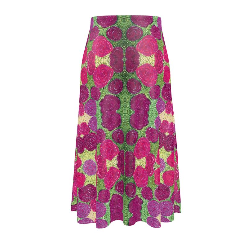 Turning Up Pink & Purple Roses Midi Skirt