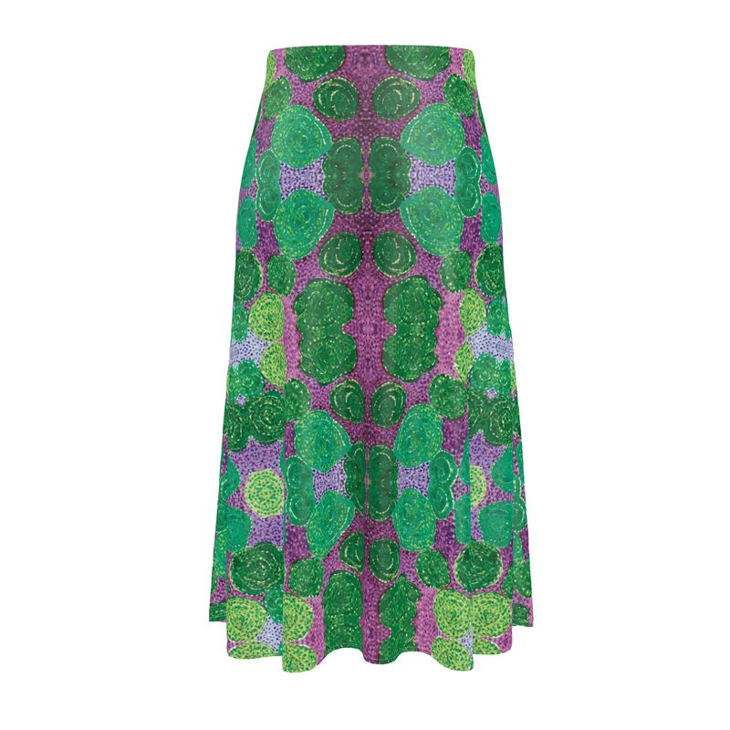 Turning Up Green Roses Midi Skirt